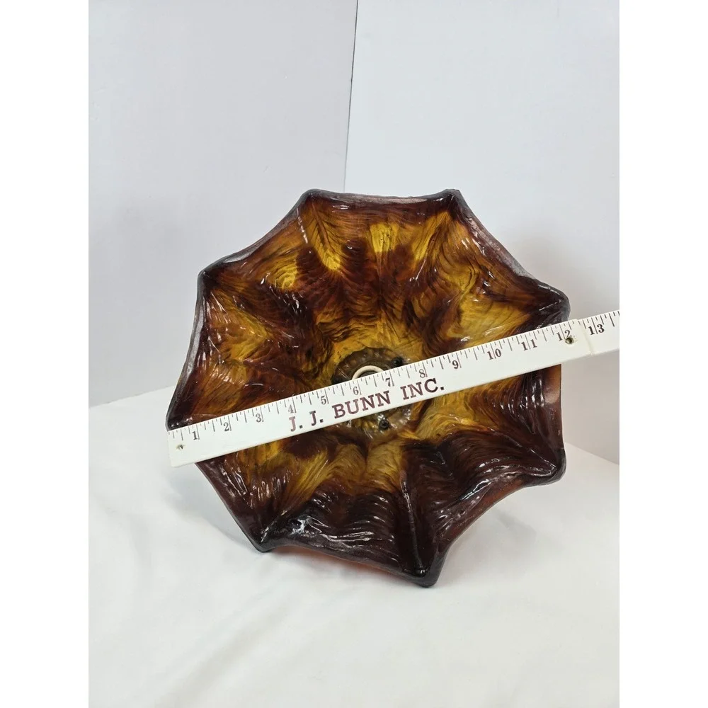 Vintage Mid Century Modern MCM SWAG Lamp Light Amber Glass Pendant Swag Lamp